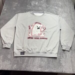 Level Different Sweatshirt Women 2XL Gray Excellent Ghost Graphic Crewneck